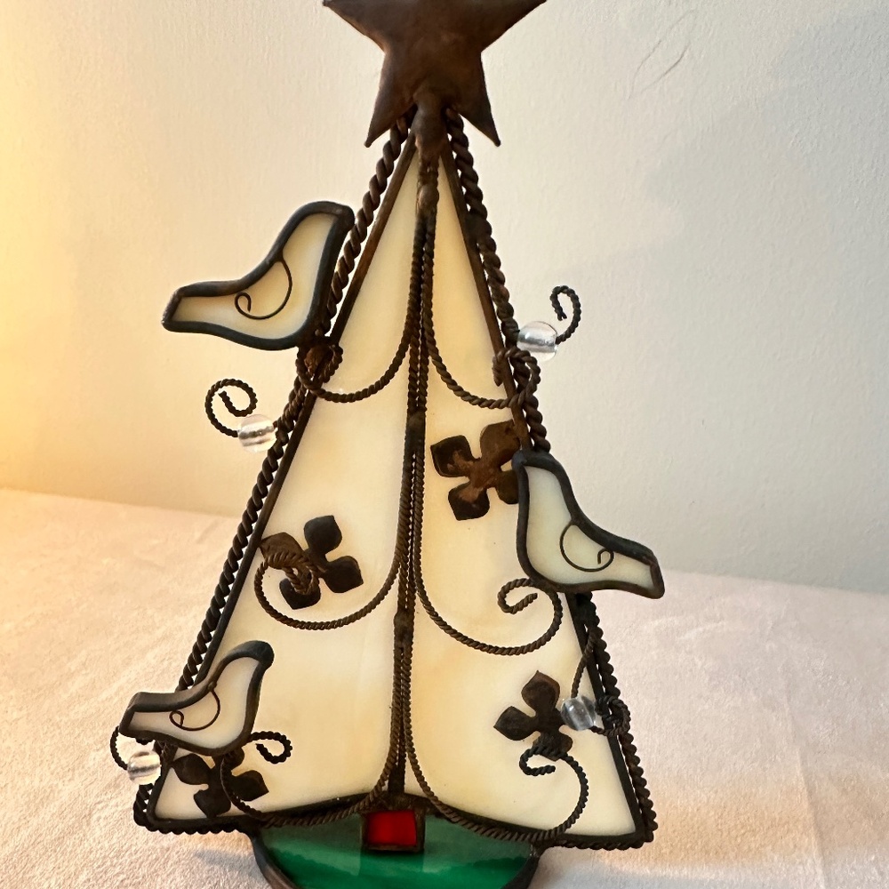 Vintage Stained Glass Christmas Tree Votive Holder